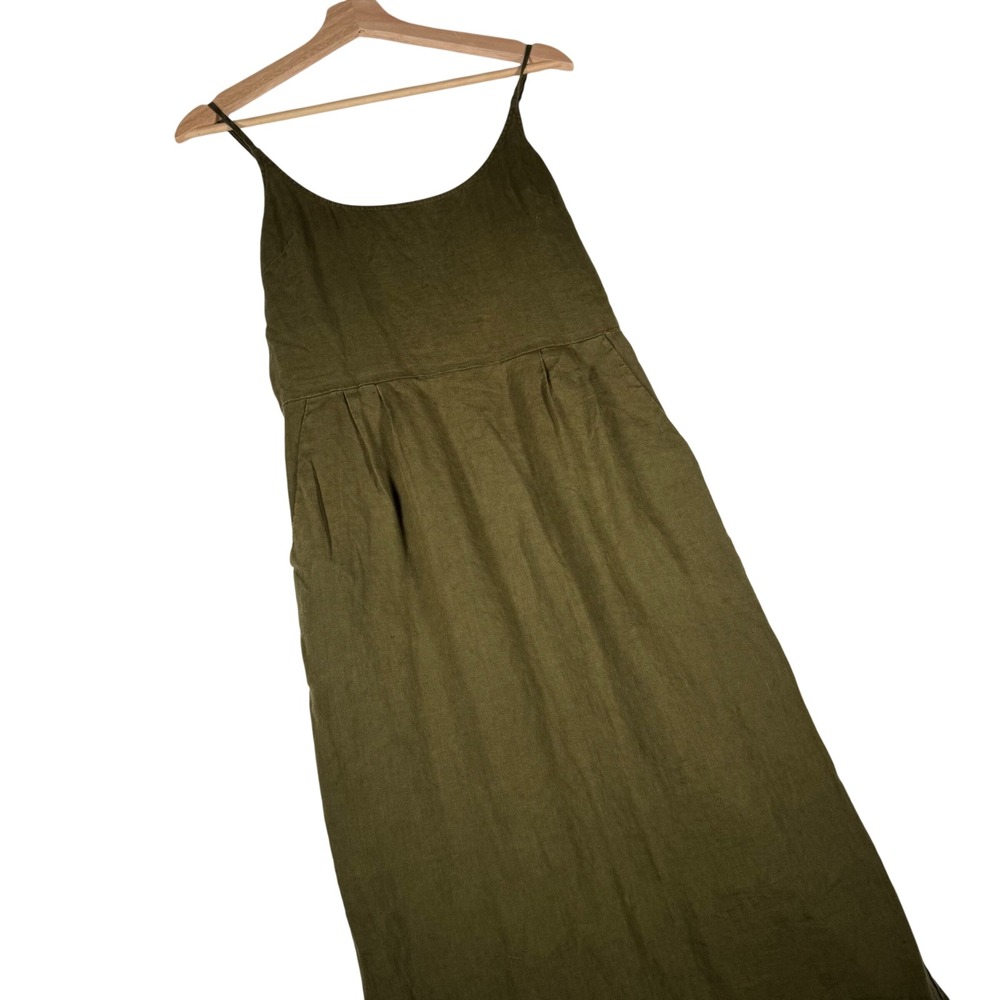 Quince 100% European Linen Scoop Neck Midi Dress Martini Olive Green CS001 Small - Picture 9 of 13